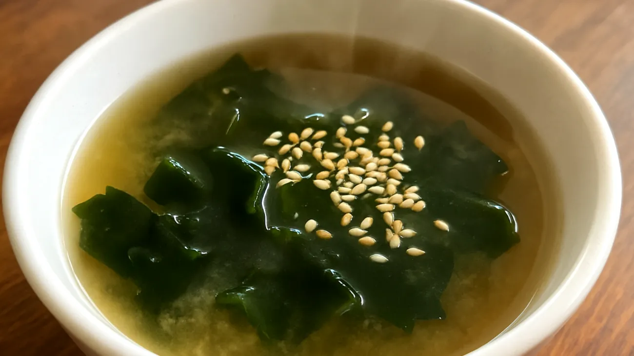 Miso-Suppe mit Wakame-Algen und Sesam"